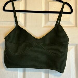 Ribbed Knit Crop Top Olive Green Bralette Sleeveless Tank Top Casual